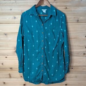 Duluth Trading Top Womens Medium Teal Artisan Hemp Tunic Diamond 45718